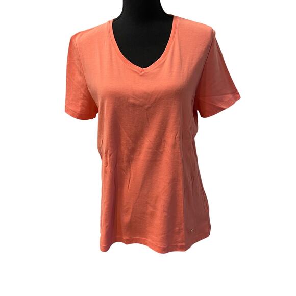 Jones New York Signature Orange pullover Tee extra Large metal logo on hem Vneck - Picture 1 of 10